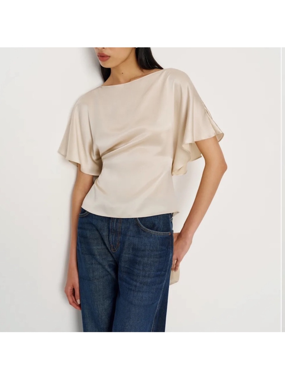 Reformation Avery Silk Top Almond
